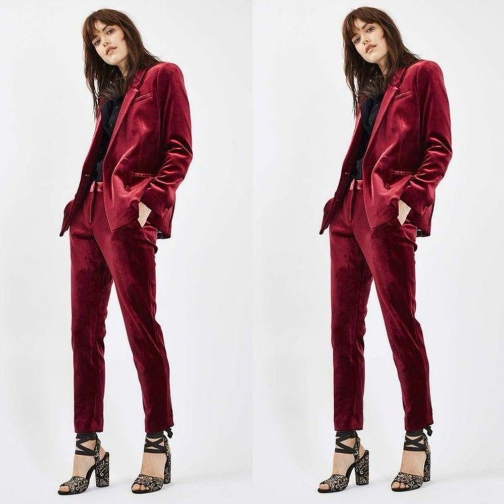 NWOT Topshop Burgundy Velvet Pants Size 2